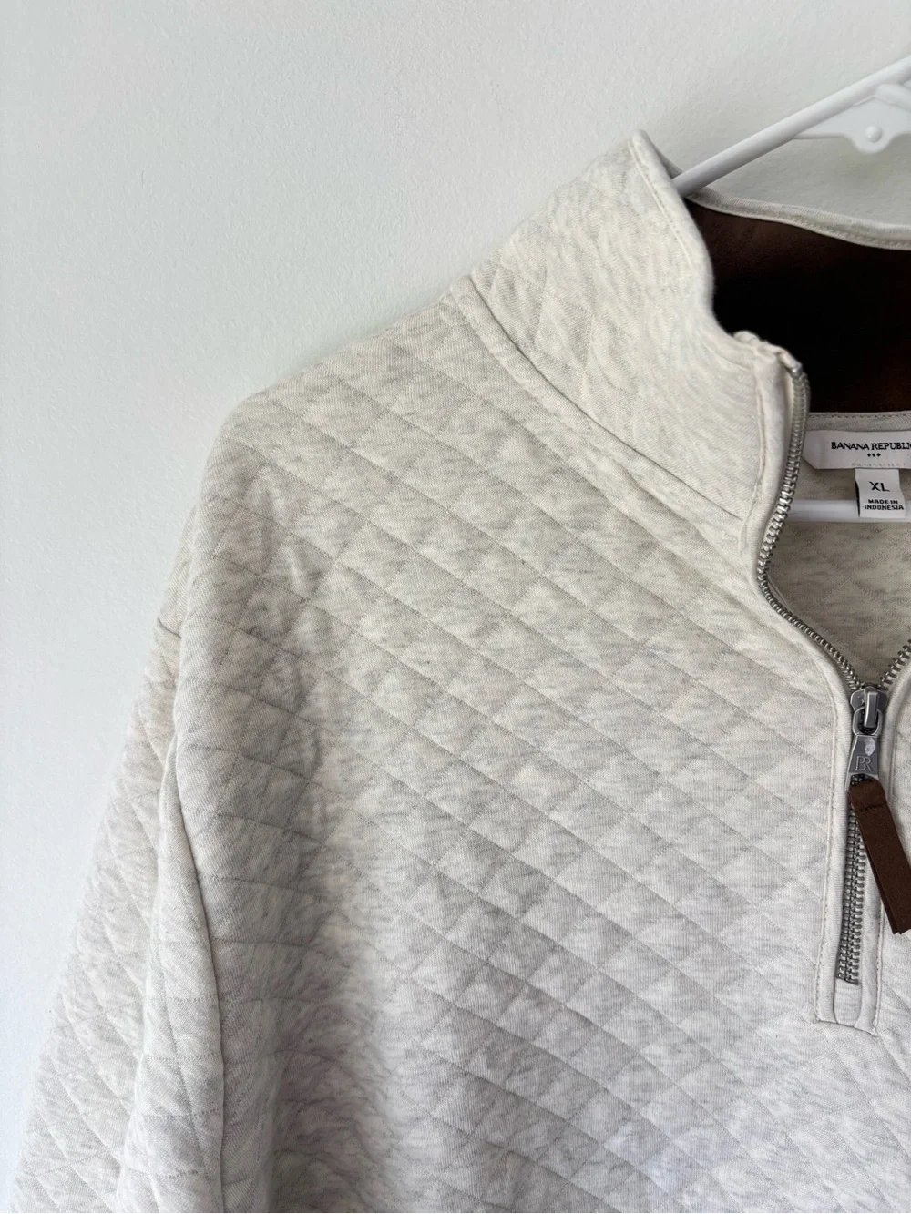 Banana Republic Quilted Knit Quarter Zip Pullover Cream Oatmeal Heather